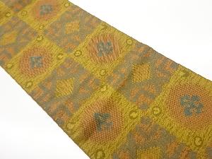 変わり市松に丸・抽象花葉模様織出し名古屋帯